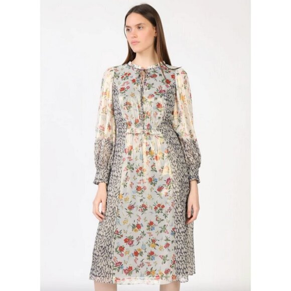 💕CURRENT AIR💕 Floral Combo Mixed Print Shine Midi Dress ~ Medium M NWT - Picture 7 of 16